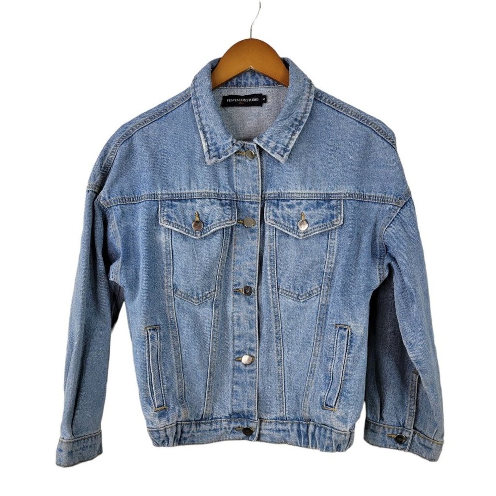Womens Size Small Denim Jean Jacket Coat button up classic Medium wash casual